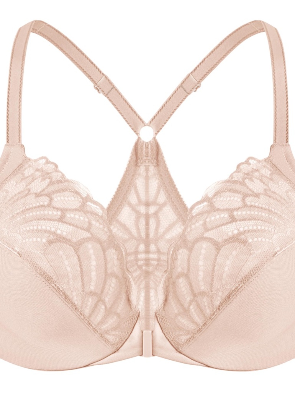 Meleneca-Lace Trim Front-Close Racerback Bra - Blush-38F